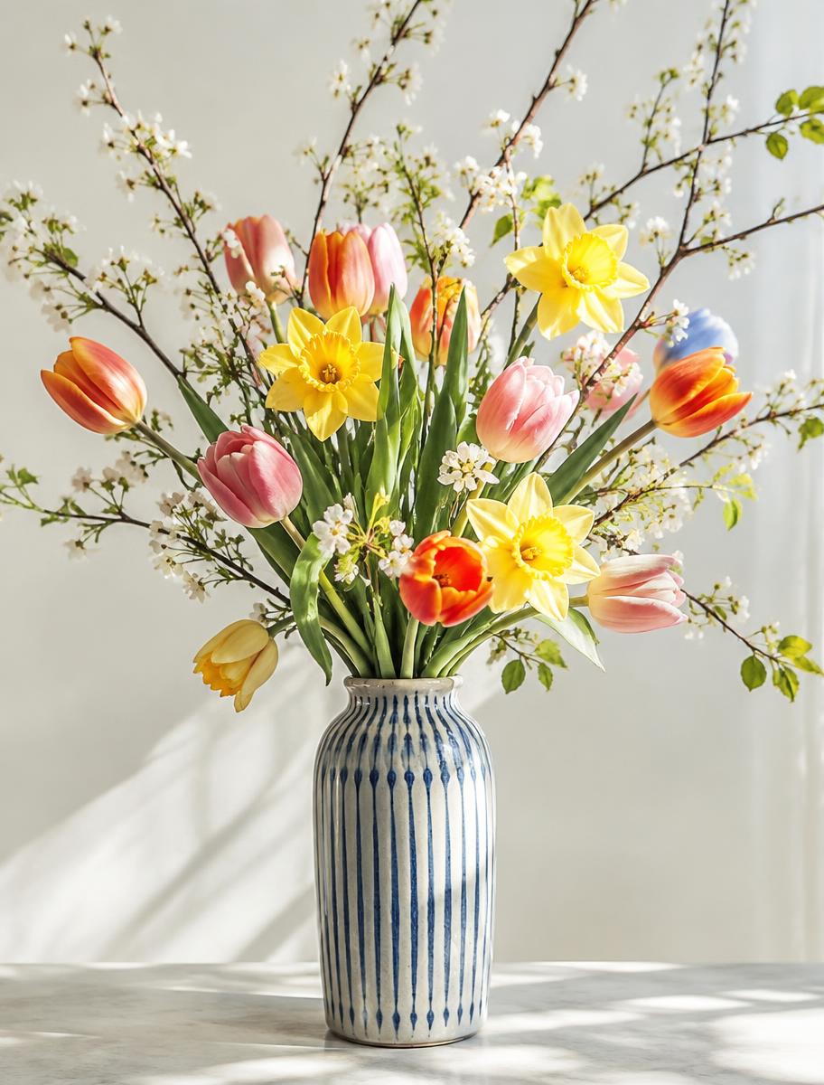 Spring Awakening — Tulips, daffodils, flowering branches