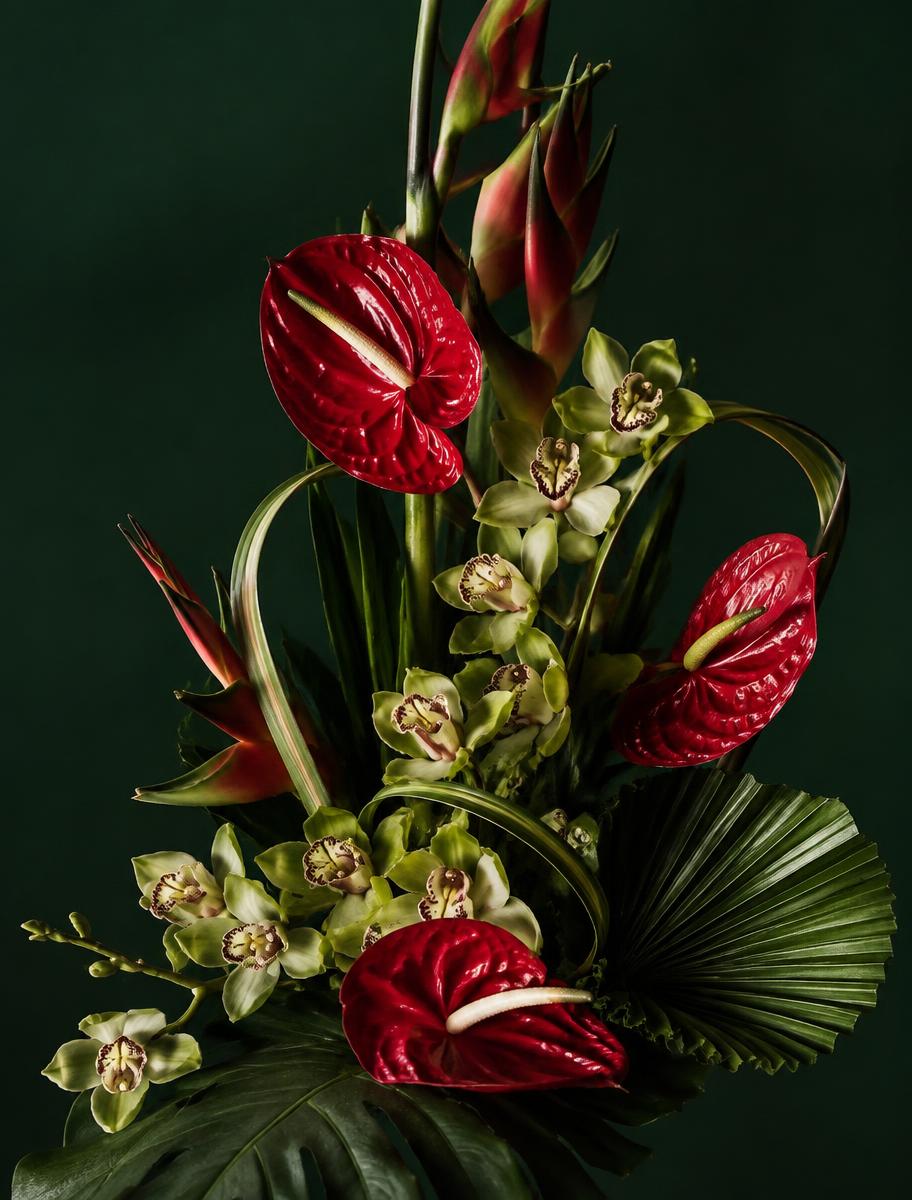 The Tropical Edit — Anthurium, cymbidium orchid, heliconia, palm